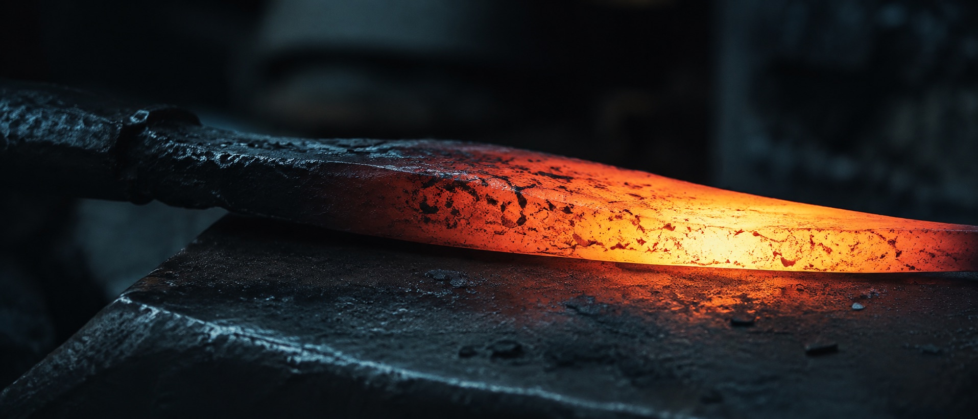 A steel tool at forging heat on an anvil